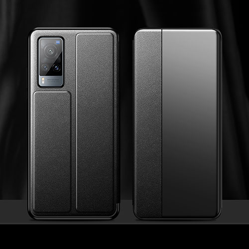 Leather Case Stands Flip Cover Holder for Vivo X60T 5G Black