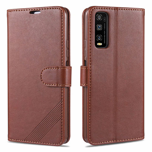 Leather Case Stands Flip Cover Holder for Vivo Y11s Brown