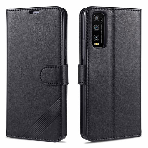 Leather Case Stands Flip Cover Holder for Vivo Y12s Black