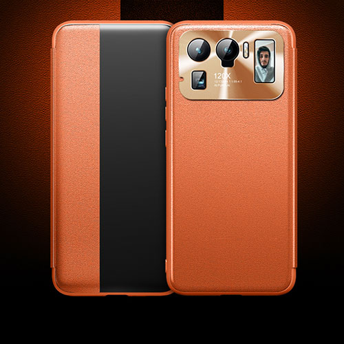 Leather Case Stands Flip Cover Holder for Xiaomi Mi 11 Ultra 5G Orange