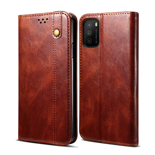 Leather Case Stands Flip Cover Holder for Xiaomi Poco M3 Brown