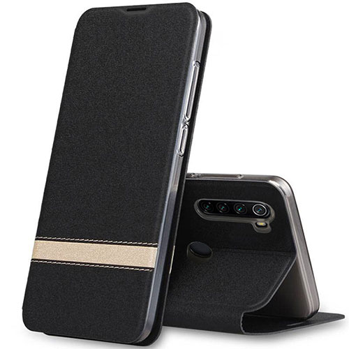 Leather Case Stands Flip Cover Holder for Xiaomi Redmi Note 8 (2021) Black