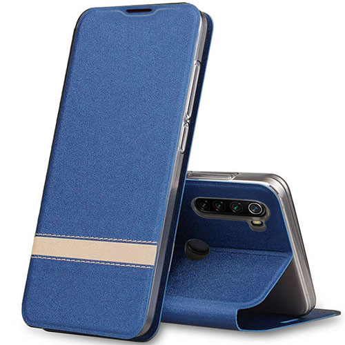 Leather Case Stands Flip Cover Holder for Xiaomi Redmi Note 8 (2021) Blue