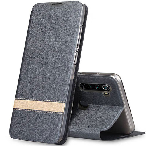 Leather Case Stands Flip Cover Holder for Xiaomi Redmi Note 8 (2021) Gray