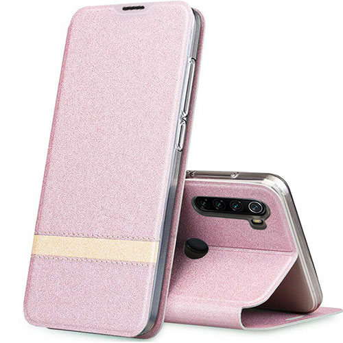 Leather Case Stands Flip Cover Holder for Xiaomi Redmi Note 8 (2021) Rose Gold