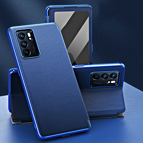 Leather Case Stands Flip Cover Holder GS1 for Oppo Reno6 5G Blue