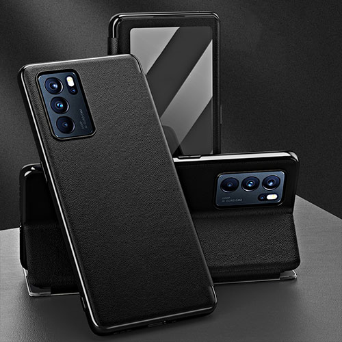 Leather Case Stands Flip Cover Holder GS1 for Oppo Reno6 Pro 5G India Black