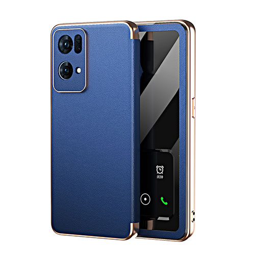 Leather Case Stands Flip Cover Holder GS2 for Oppo Reno7 Pro 5G Blue