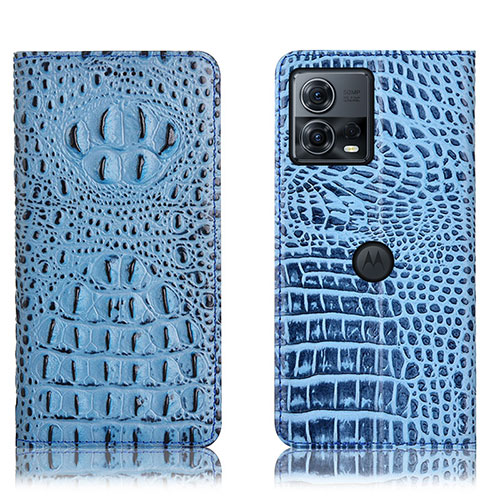 Leather Case Stands Flip Cover Holder H01P for Motorola Moto Edge 30 Fusion 5G Sky Blue