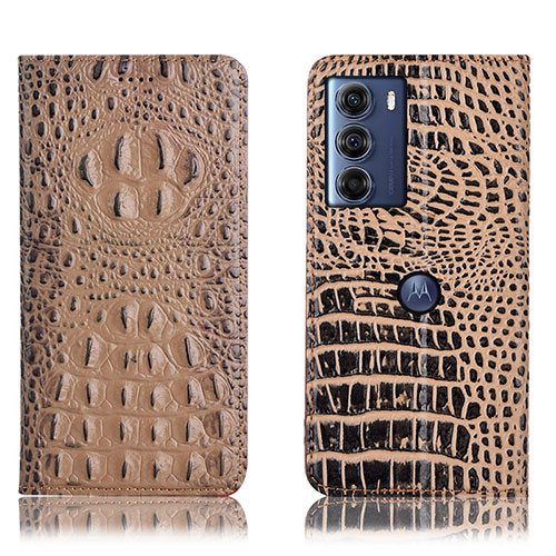 Leather Case Stands Flip Cover Holder H01P for Motorola Moto Edge S30 5G Khaki