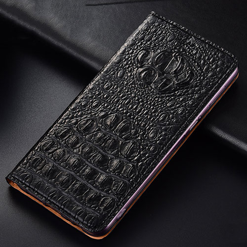 Leather Case Stands Flip Cover Holder H01P for Motorola Moto G30 Black
