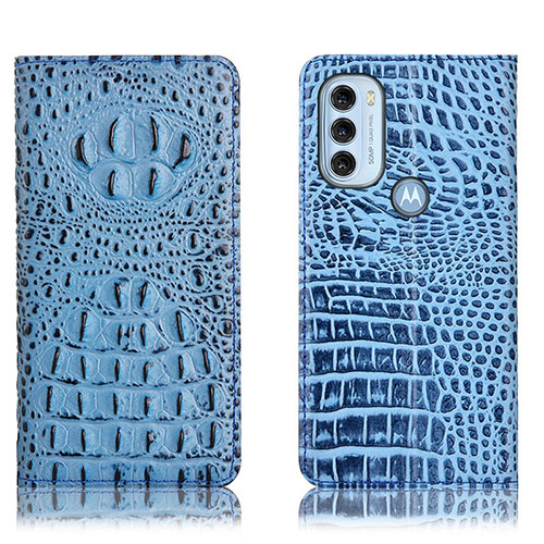 Leather Case Stands Flip Cover Holder H01P for Motorola Moto G71 5G Sky Blue