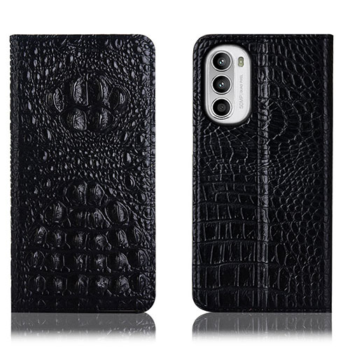 Leather Case Stands Flip Cover Holder H01P for Motorola Moto G82 5G Black