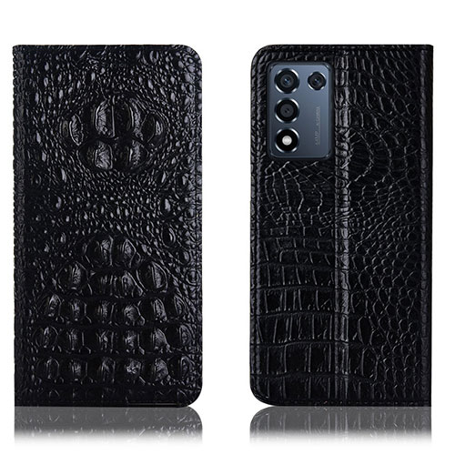 Leather Case Stands Flip Cover Holder H01P for Oppo K9S 5G Black
