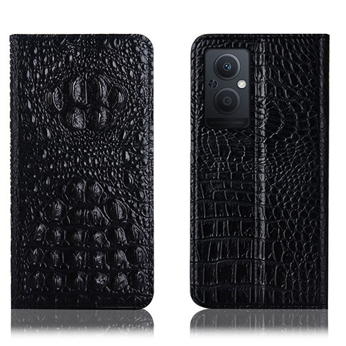Leather Case Stands Flip Cover Holder H01P for Oppo Reno7 Z 5G Black
