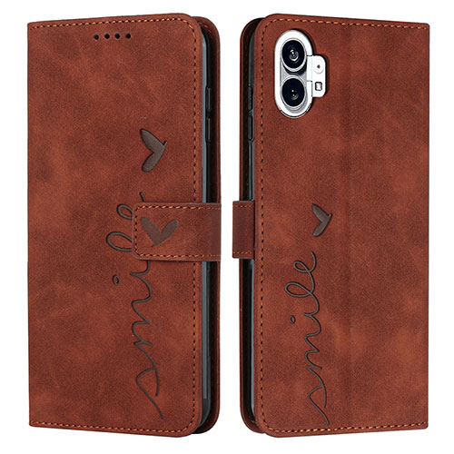 Leather Case Stands Flip Cover Holder H01X for Nothing Phone 1 Brown