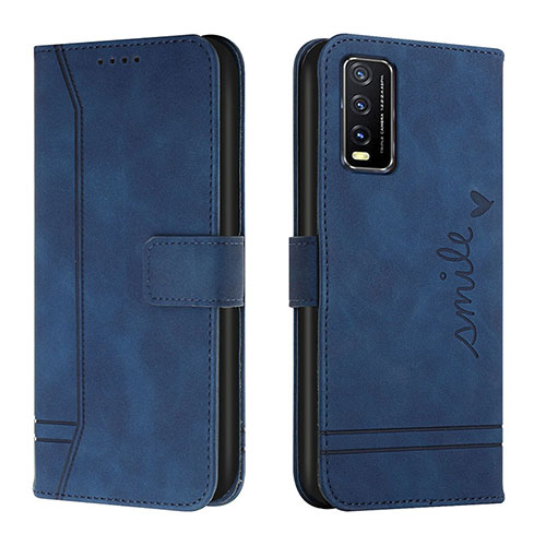 Leather Case Stands Flip Cover Holder H01X for Vivo Y11s Blue