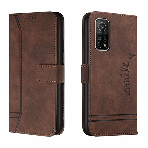 Leather Case Stands Flip Cover Holder H01X for Xiaomi Mi 10T 5G Brown