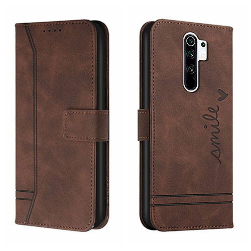 Leather Case Stands Flip Cover Holder H01X for Xiaomi Redmi 9 Brown