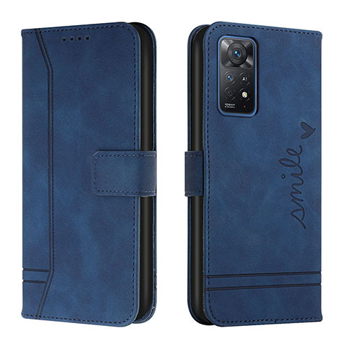 Leather Case Stands Flip Cover Holder H01X for Xiaomi Redmi Note 11 Pro 4G Blue