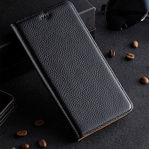 Leather Case Stands Flip Cover Holder H02P for Apple iPhone SE (2020) Black