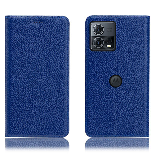 Leather Case Stands Flip Cover Holder H02P for Motorola Moto Edge 30 Fusion 5G Blue