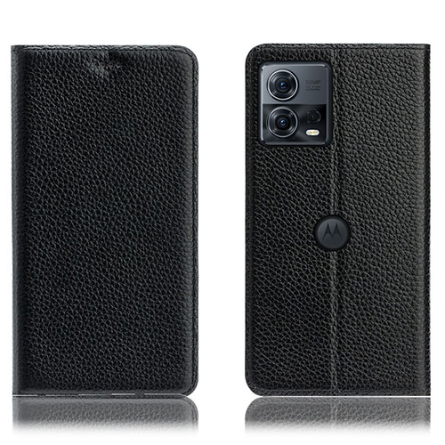 Leather Case Stands Flip Cover Holder H02P for Motorola Moto Edge S30 Pro 5G Black