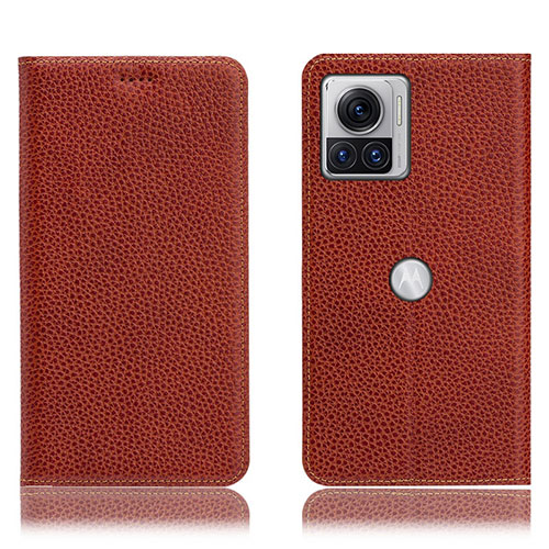 Leather Case Stands Flip Cover Holder H02P for Motorola Moto Edge X30 Pro 5G Brown