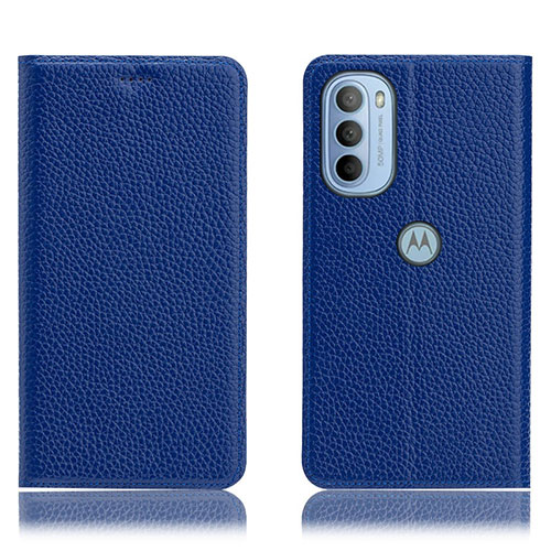Leather Case Stands Flip Cover Holder H02P for Motorola Moto G31 Blue
