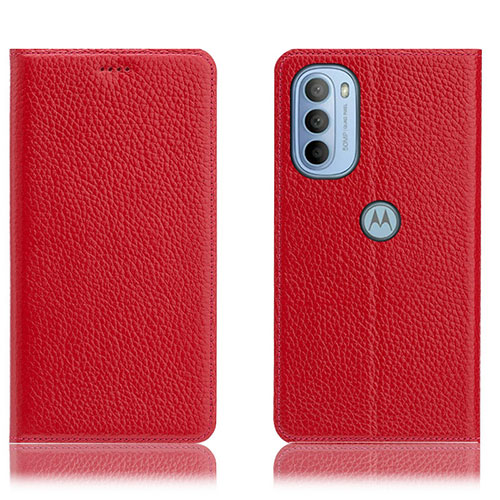 Leather Case Stands Flip Cover Holder H02P for Motorola Moto G31 Red