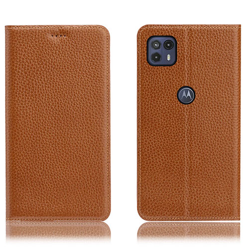 Leather Case Stands Flip Cover Holder H02P for Motorola Moto G50 5G Light Brown