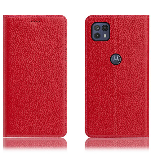 Leather Case Stands Flip Cover Holder H02P for Motorola Moto G50 5G Red