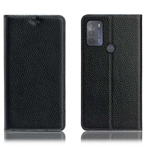Leather Case Stands Flip Cover Holder H02P for Motorola Moto G50 Black