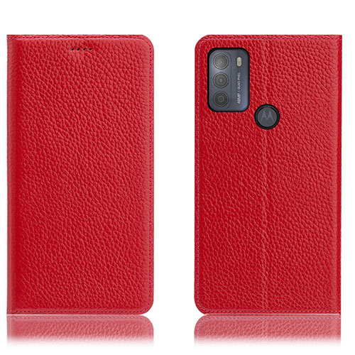 Leather Case Stands Flip Cover Holder H02P for Motorola Moto G50 Red