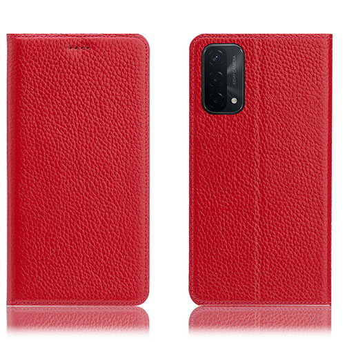 Leather Case Stands Flip Cover Holder H02P for OnePlus Nord N200 5G Red