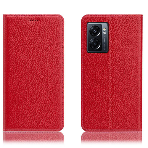 Leather Case Stands Flip Cover Holder H02P for Oppo A56S 5G Red