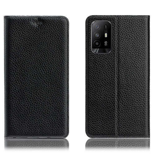 Leather Case Stands Flip Cover Holder H02P for Oppo F19 Pro+ Plus 5G Black