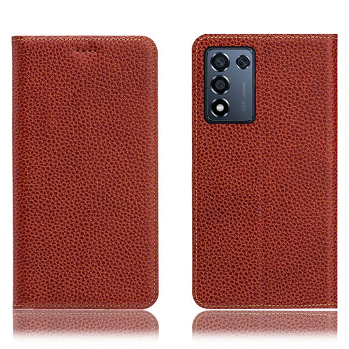 Leather Case Stands Flip Cover Holder H02P for Oppo K9S 5G Brown