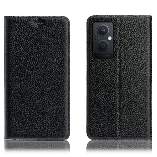Leather Case Stands Flip Cover Holder H02P for Oppo Reno8 Lite 5G Black