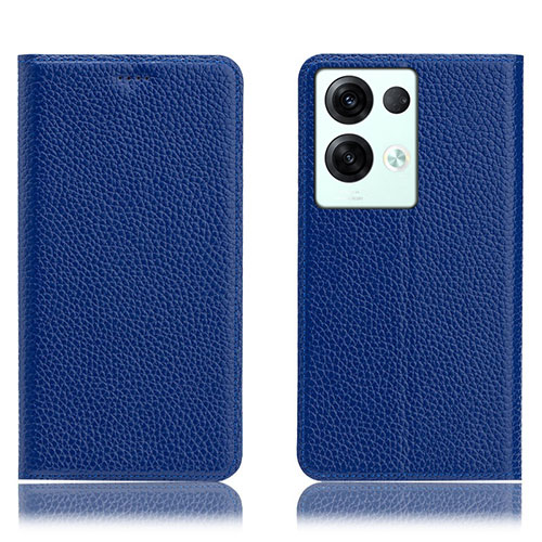 Leather Case Stands Flip Cover Holder H02P for Oppo Reno8 Pro 5G Blue