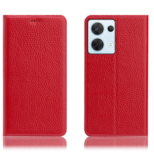 Leather Case Stands Flip Cover Holder H02P for Oppo Reno9 5G Red