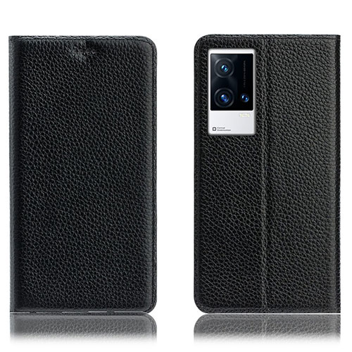 Leather Case Stands Flip Cover Holder H02P for Vivo iQOO 8 5G Black