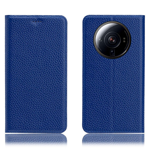 Leather Case Stands Flip Cover Holder H02P for Xiaomi Mi 12 Ultra 5G Blue