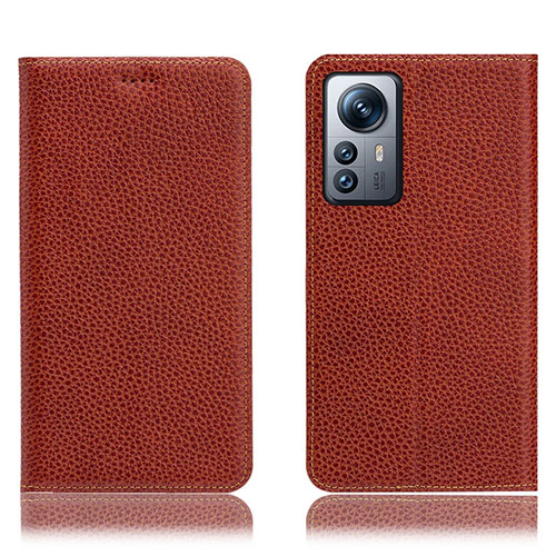 Leather Case Stands Flip Cover Holder H02P for Xiaomi Mi 12X 5G Brown
