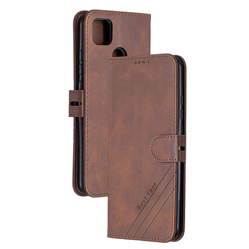 Leather Case Stands Flip Cover Holder H02X for Xiaomi POCO C31 Brown