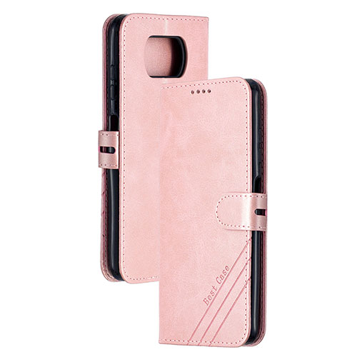 Leather Case Stands Flip Cover Holder H02X for Xiaomi Poco X3 NFC Rose Gold