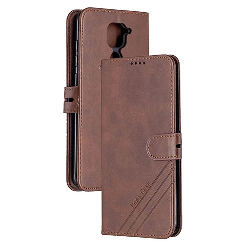Leather Case Stands Flip Cover Holder H02X for Xiaomi Redmi 10X 4G Brown