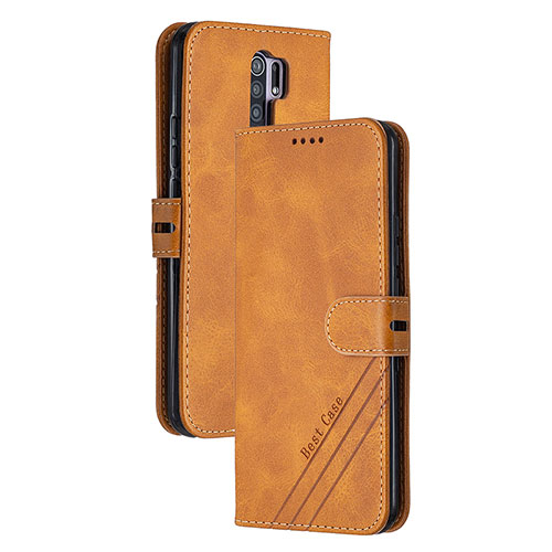 Leather Case Stands Flip Cover Holder H02X for Xiaomi Redmi 9 Light Brown