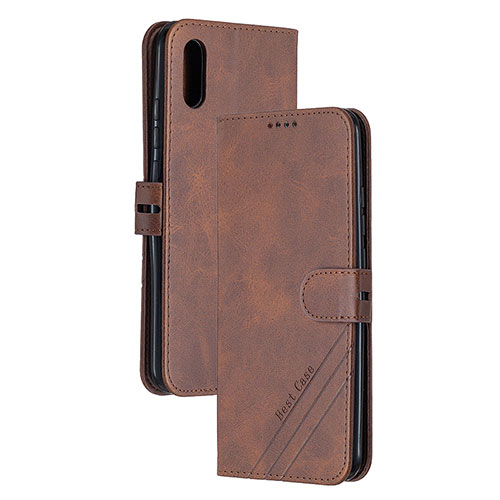 Leather Case Stands Flip Cover Holder H02X for Xiaomi Redmi 9AT Brown