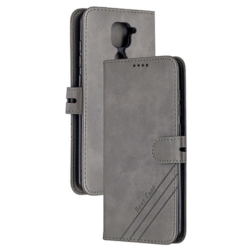 Leather Case Stands Flip Cover Holder H02X for Xiaomi Redmi Note 9 Gray